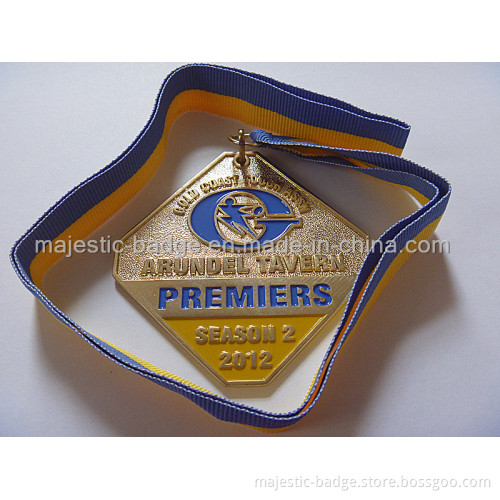 Gold Plating Process Novel Medallion with Ribbon